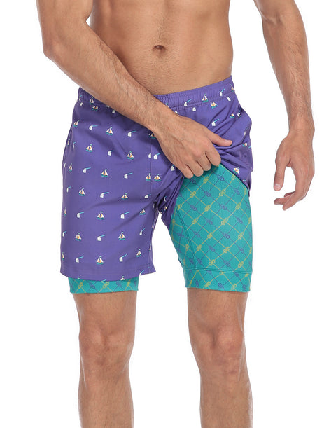 LRD Mens 5" Inseam Swim Trunks with Compression Liner