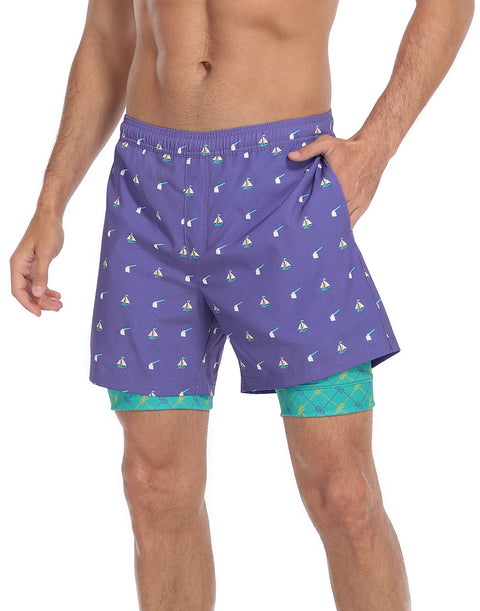 LRD Mens 5" Inseam Swim Trunks with Compression Liner