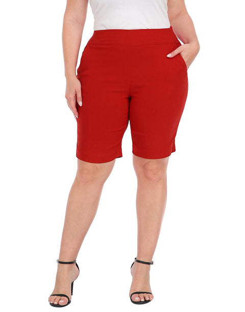 Plus Size Pull On Bermuda Shorts with Pockets and 10" Inseam