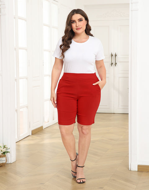 Plus Size Pull On Bermuda Shorts with Pockets and 10" Inseam