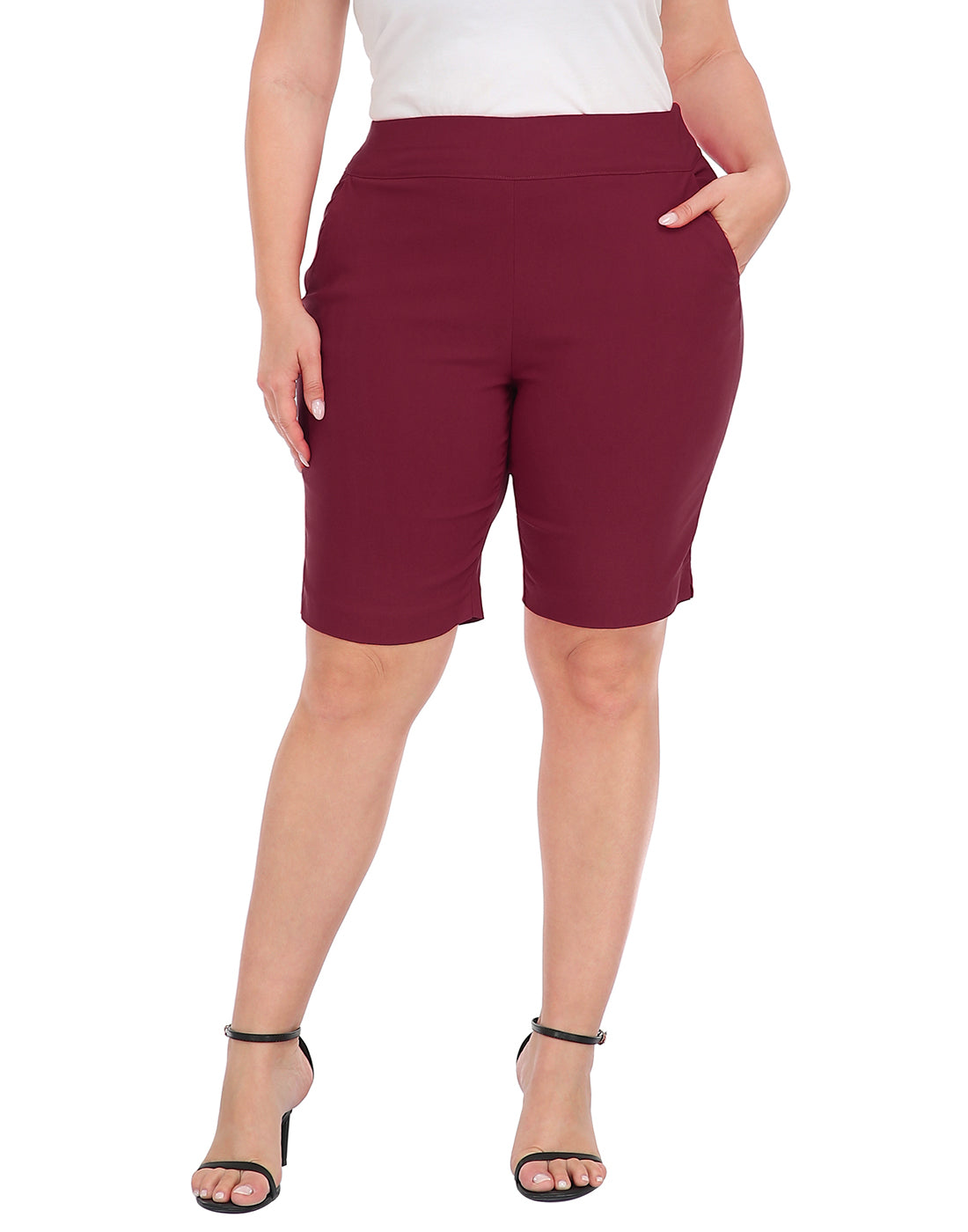 Plus Size Pull On Bermuda Shorts with Pockets and 10" Inseam