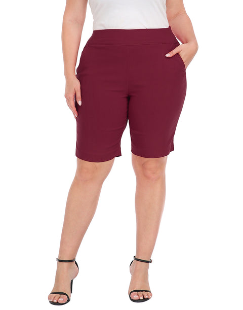 Plus Size Pull On Bermuda Shorts with Pockets and 10" Inseam