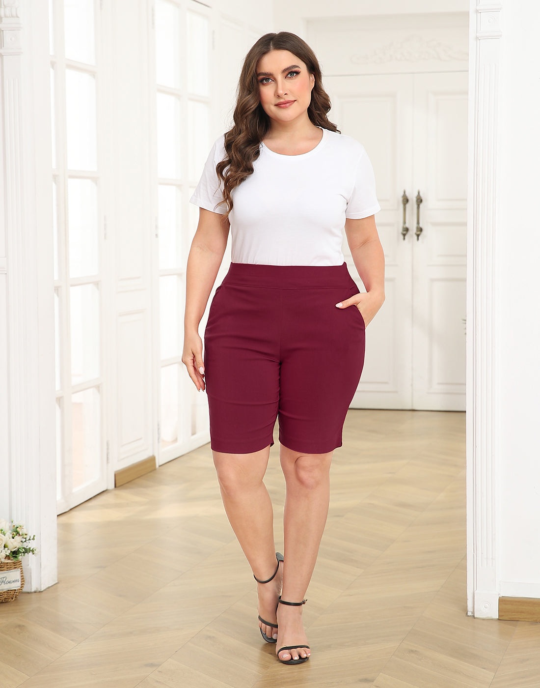 Plus Size Pull On Bermuda Shorts with Pockets and 10" Inseam