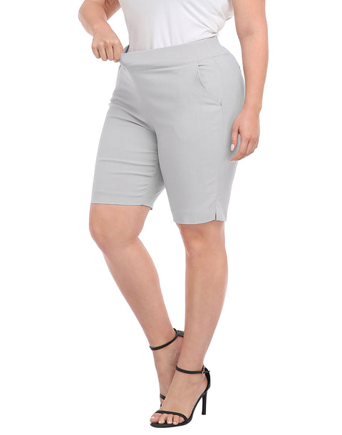 Plus Size Pull On Bermuda Shorts with Pockets and 10" Inseam