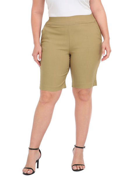 Plus Size Pull On Bermuda Shorts with Pockets and 10" Inseam