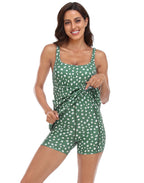 Green Ditsy Floral Exercise Workout Dress with Built-in Bra and Shorts