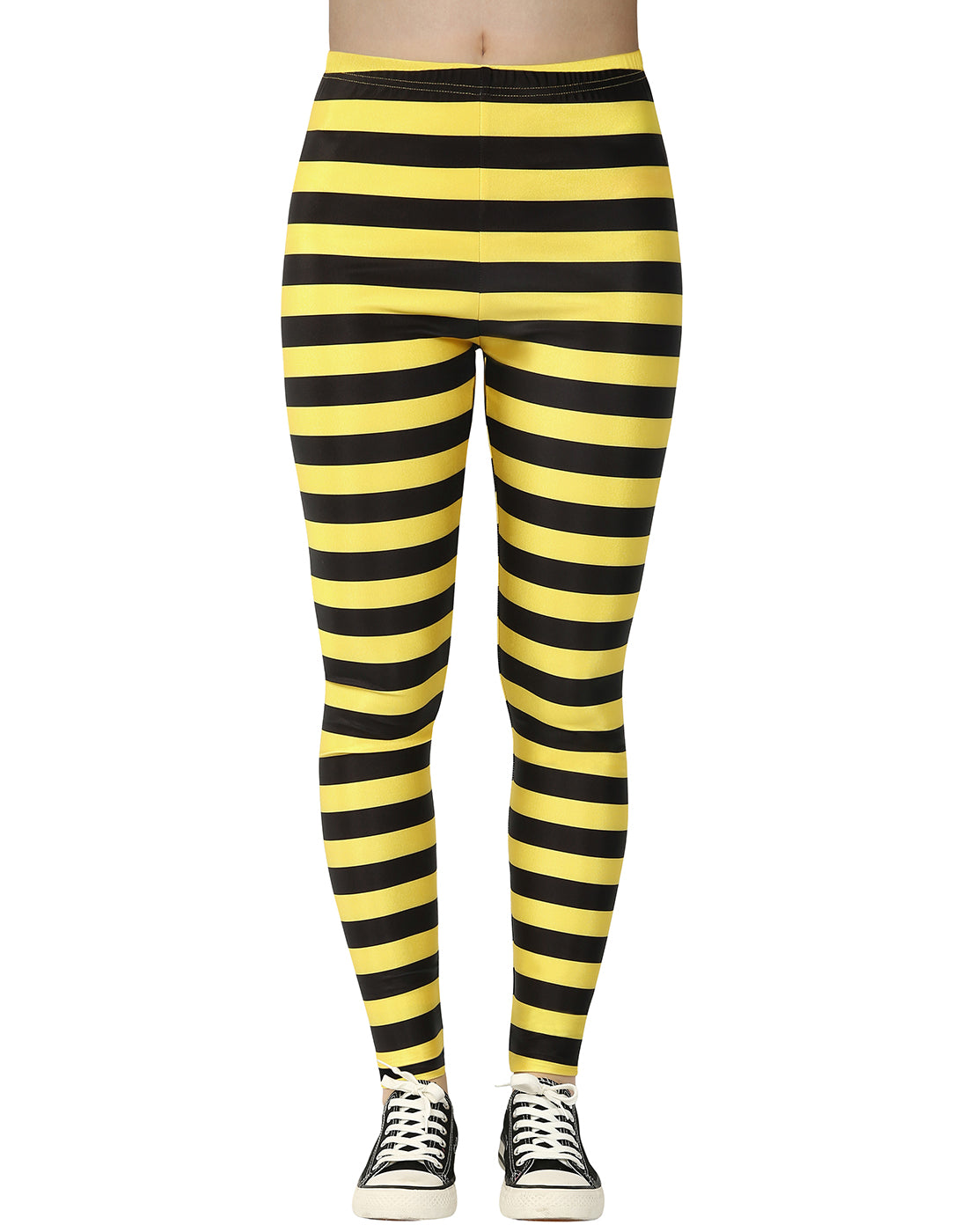 Black and Yellow Striped Leggings Women's – back view