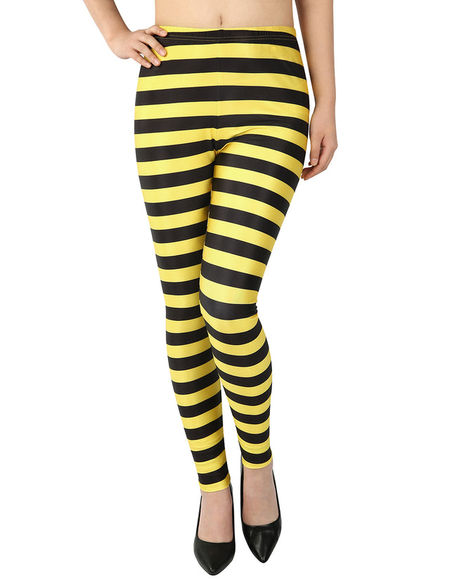 Black and Yellow Striped Leggings Women's – side view