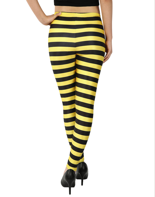 Black and Yellow Striped Leggings Women's – close-up detail