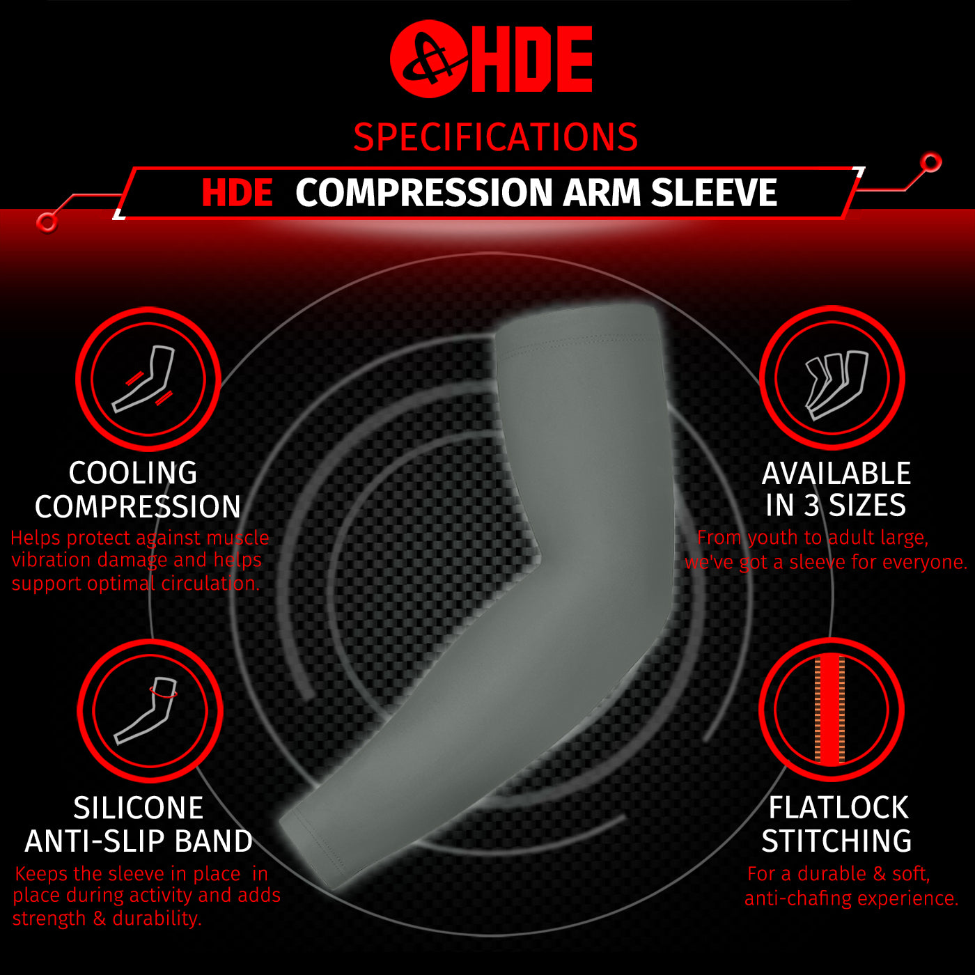 Black Arm Compression Sleeves for Kids Basketball Football Baseball Shooting Sleeve