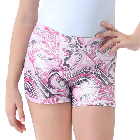 Pink Marble Swirls Gymnastics Dance Shorts for Girls