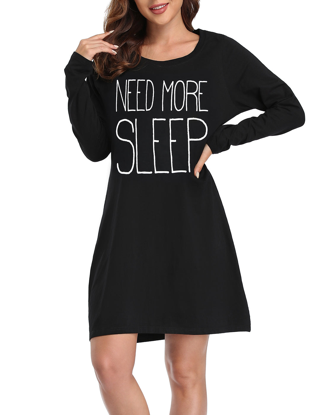 Need More Sleep Long Sleeve Sleepwear Cotton Nightgown Sleepshirt