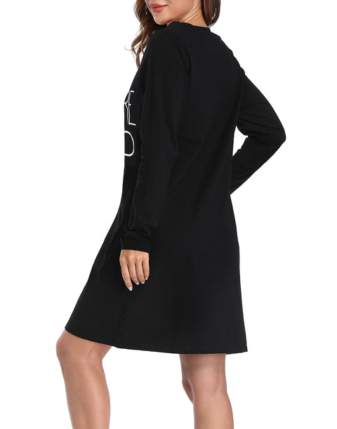 Need More Sleep Long Sleeve Sleepwear Cotton Nightgown Sleepshirt