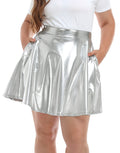 Plus Size Shiny Metallic Skater Skirt