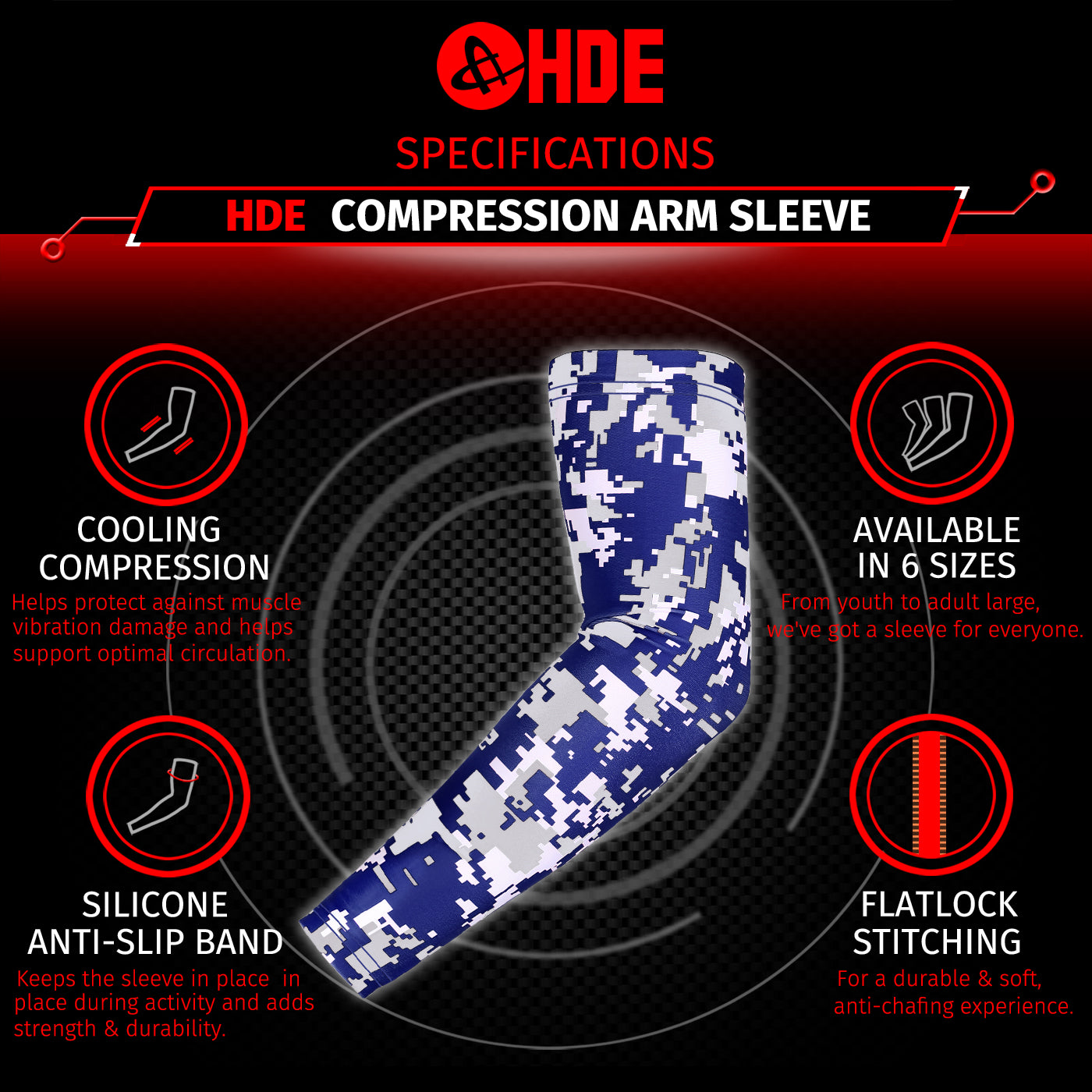 Navy Blue Camo Compression Sleeves for Kids Basketball Football Baseball Shooting Sleeve