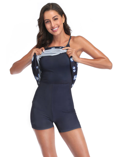 Navy Tie Dye Exercise Workout Dress With Built-In Shorts