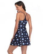 Navy Tie Dye Exercise Workout Dress With Built-In Shorts