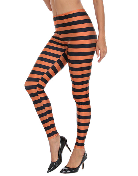 Black & Orange Stripped Digital Print Leggings