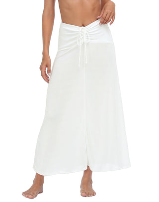 Ruched Maxi Skirt Convertible Beach Cover Up in White