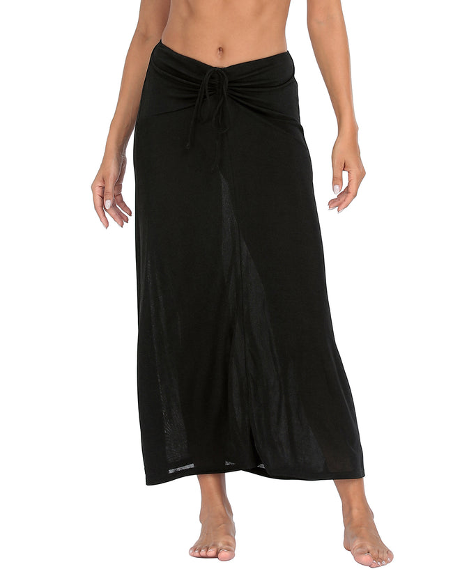 Ruched Maxi Skirt Convertible Beach Cover Up in Black