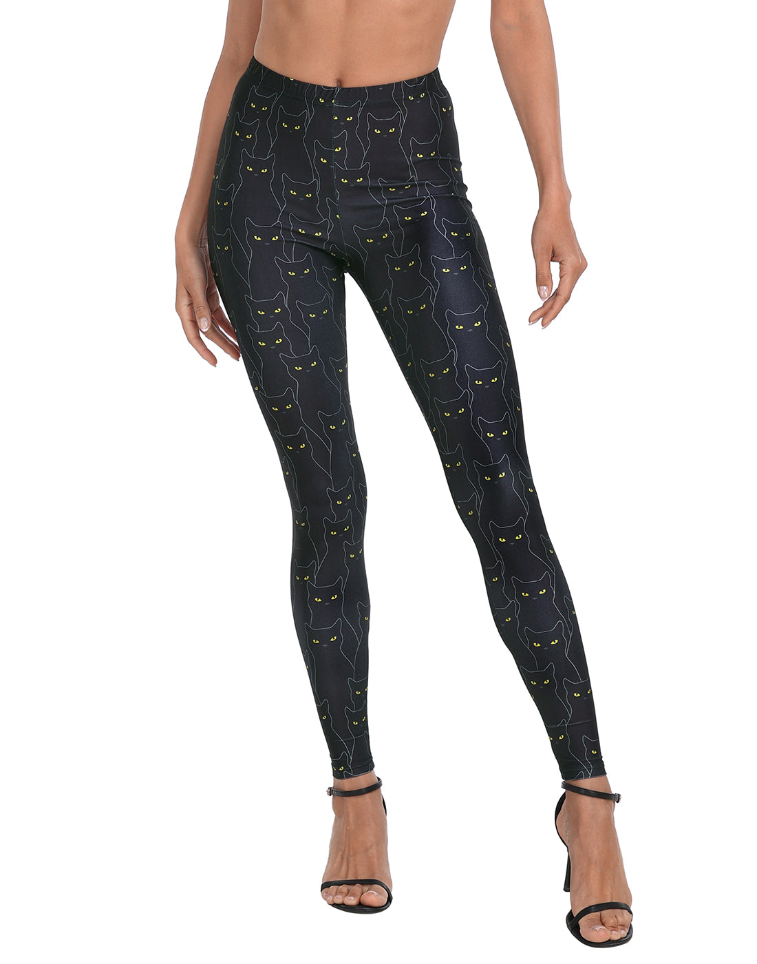 Black Cats Print Leggings Graphic Tights in Black Cats
