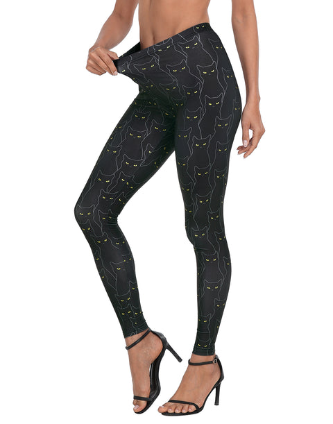 Graphic Print Black Cats Legging Tights