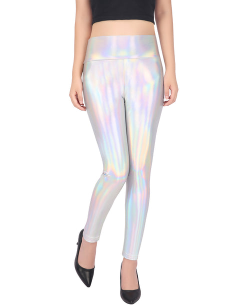 Holographic Shiny Leggings Liquid Metallic Pants Iridescent Tights