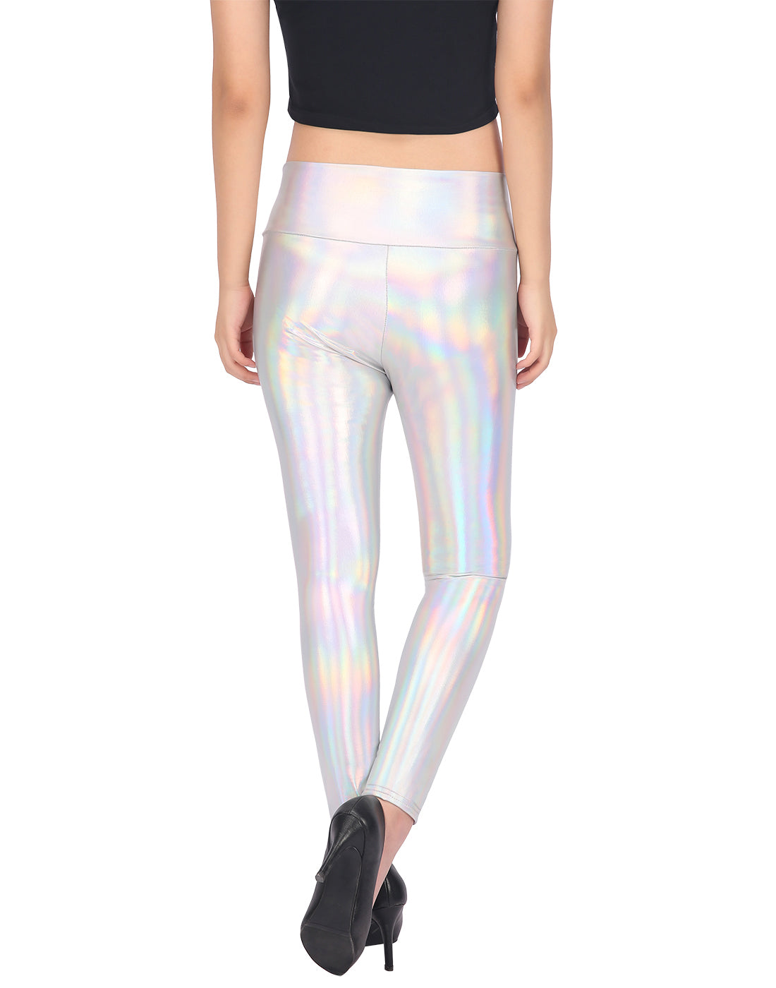 Holographic Shiny Leggings Liquid Metallic Pants Iridescent Tights