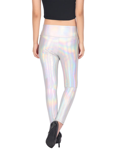 Holographic Shiny Leggings Liquid Metallic Pants Iridescent Tights