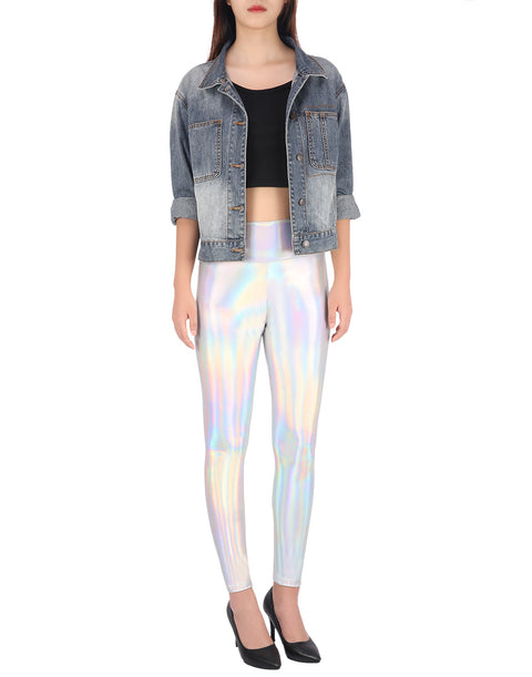 Holographic Shiny Leggings Liquid Metallic Pants Iridescent Tights