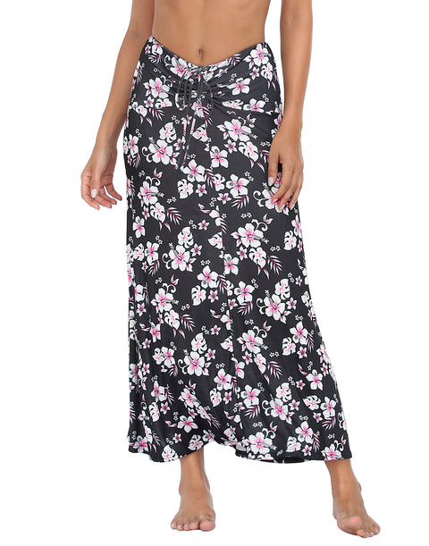 Womens Ruched Stretch Maxi Skirt Convertible Beach Cover Up