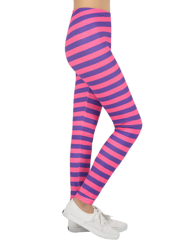 Girl's Purple & Pink Stripe Leggings Soft – side view