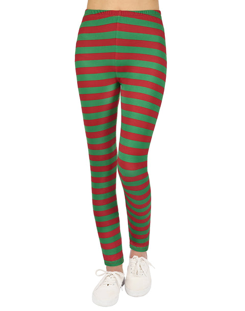 Girl's Red and Green Stripes Ultra Soft Leggings