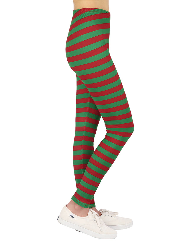 Girl's Red & Green Stripe Leggings Holiday – side view