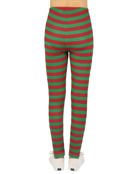 Girl's Red and Green Stripes Ultra Soft Leggings