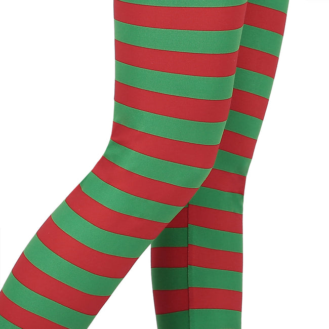 Girl's Red & Green Stripe Leggings Holiday – close-up detail