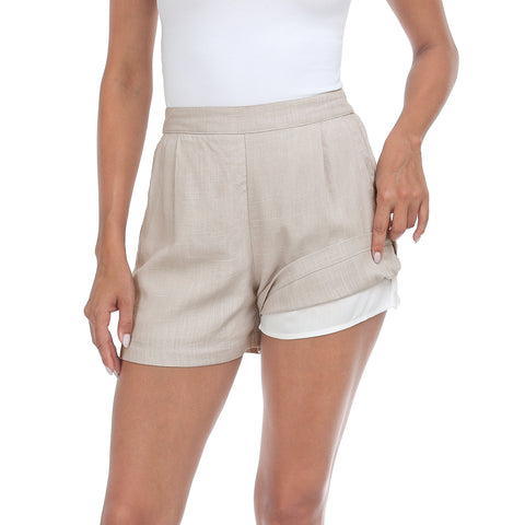 Womens High Waisted Linen Blend Shorts with Pockets