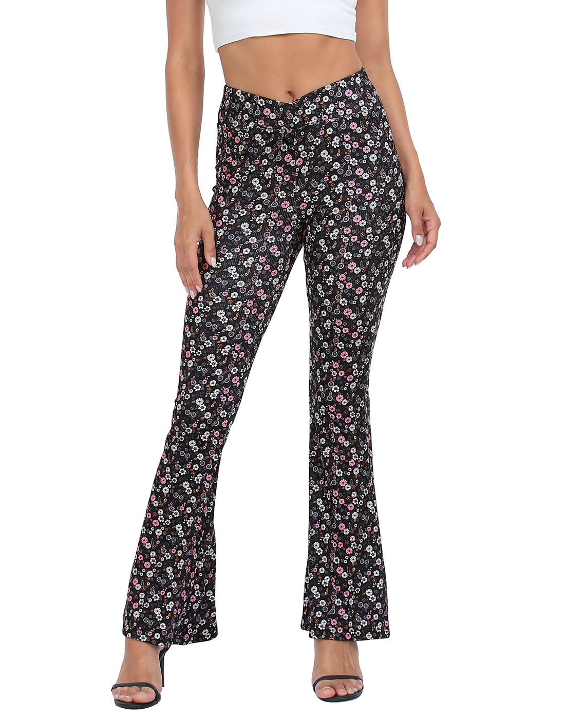 Womens Crossover Ribbed Flare Yoga Pants Main image