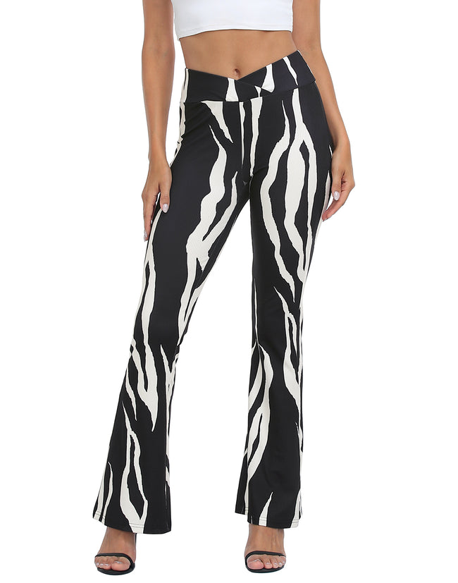 Crossover Ribbed Flare Yoga Pants Women's in Abstract Zebra