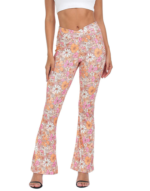 Womens Crossover Ribbed Flare Yoga Pants