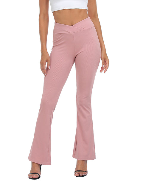 Womens Crossover Ribbed Flare Yoga Pants