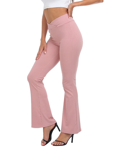 Womens Crossover Ribbed Flare Yoga Pants