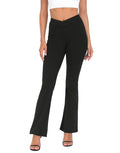 Womens Crossover Ribbed Flare Yoga Pants