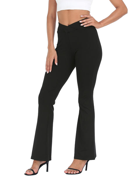 Womens Crossover Ribbed Flare Yoga Pants
