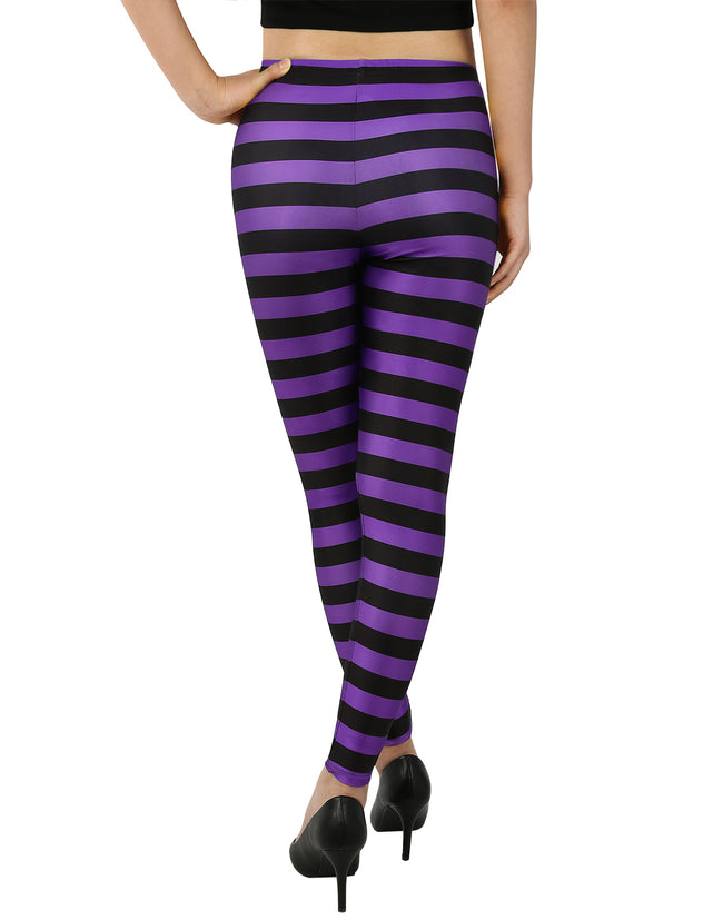 Black and Purple Striped Leggings Women's – close-up detail