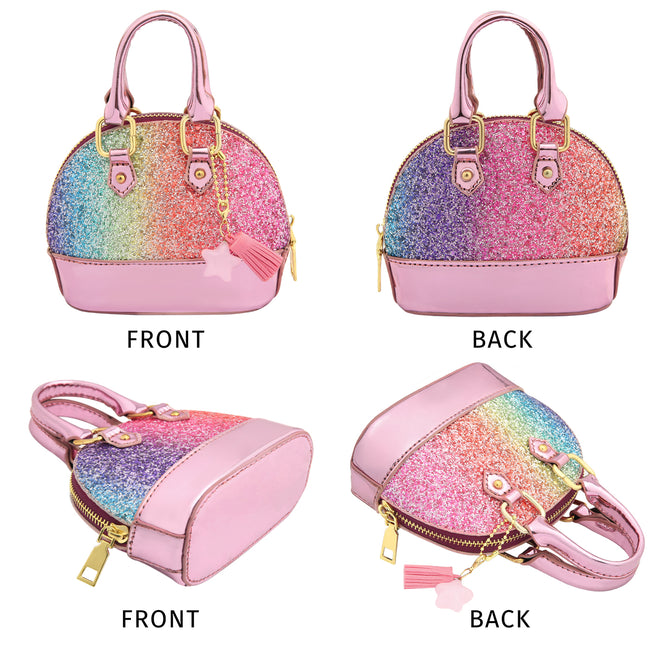 Rainbow Glitter Crossbody Purse for Girls – close-up detail