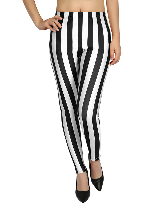 Black and White Striped Leggings Women's – side view