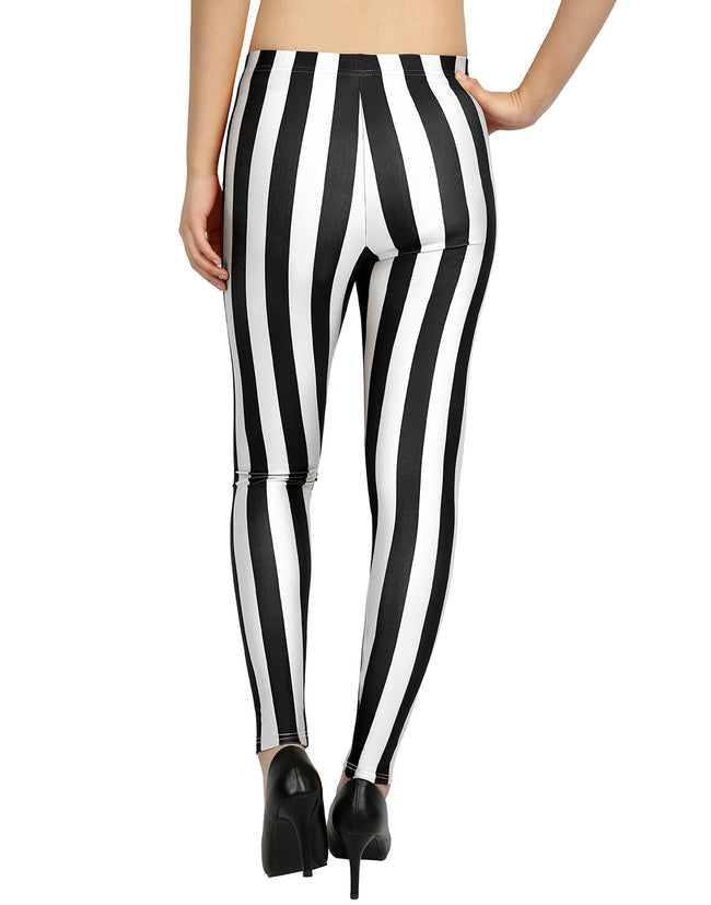 Black and White Striped Leggings Women's – close-up detail