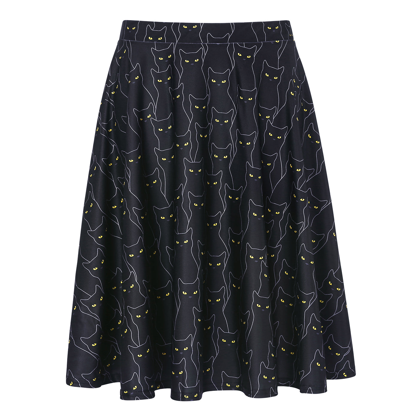 Black Cats Midi Skater Skirt
