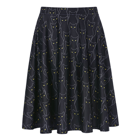 Black Cats Midi Skater Skirt